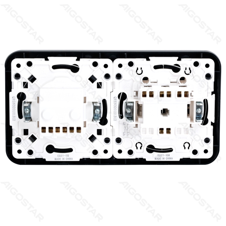 Aigostar - Interruptor duplo n.º 5 e tomada SCHUKO 230 V com moldura preta