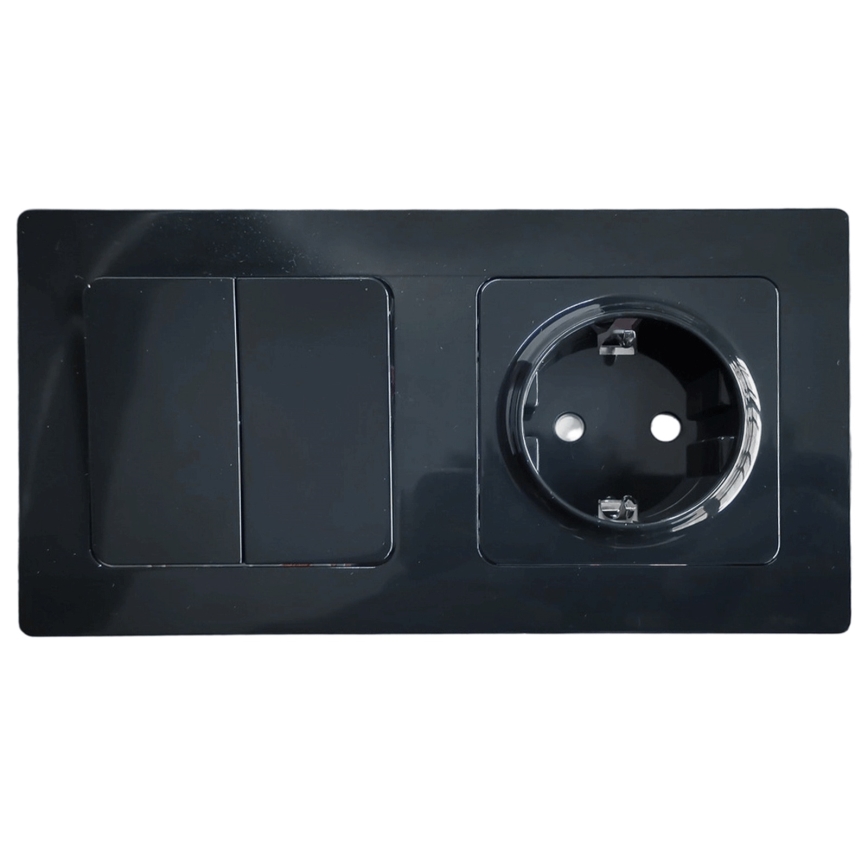 Aigostar - Interruptor duplo n.º 5 e tomada SCHUKO 230 V com moldura preta