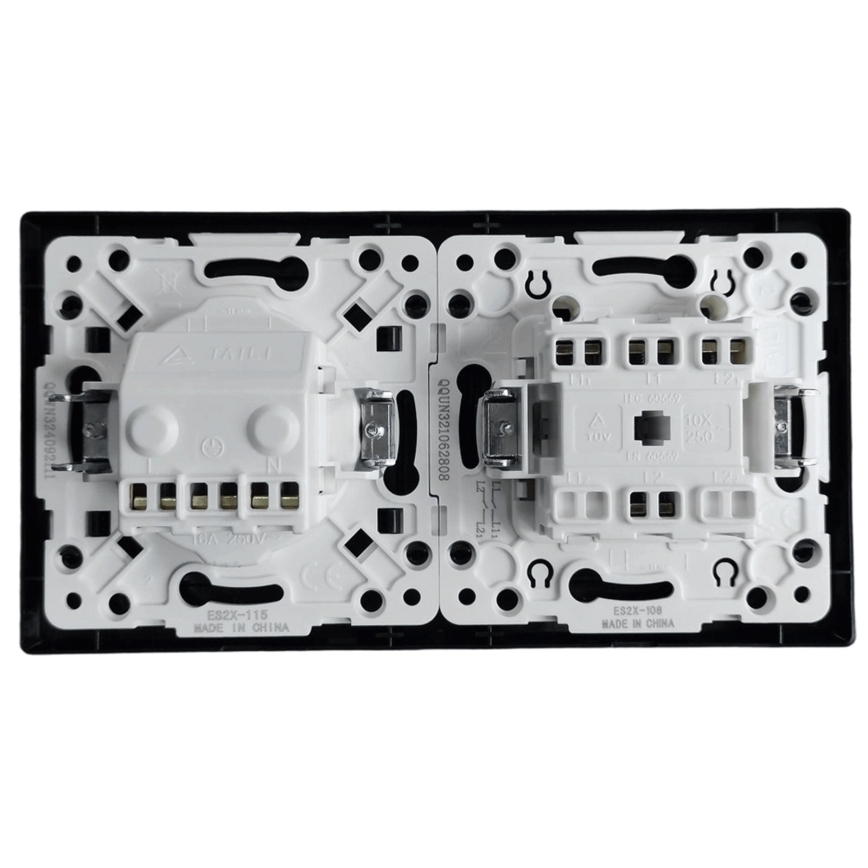 Aigostar - Interruptor duplo n.º 5 e tomada SCHUKO 230 V com moldura preta