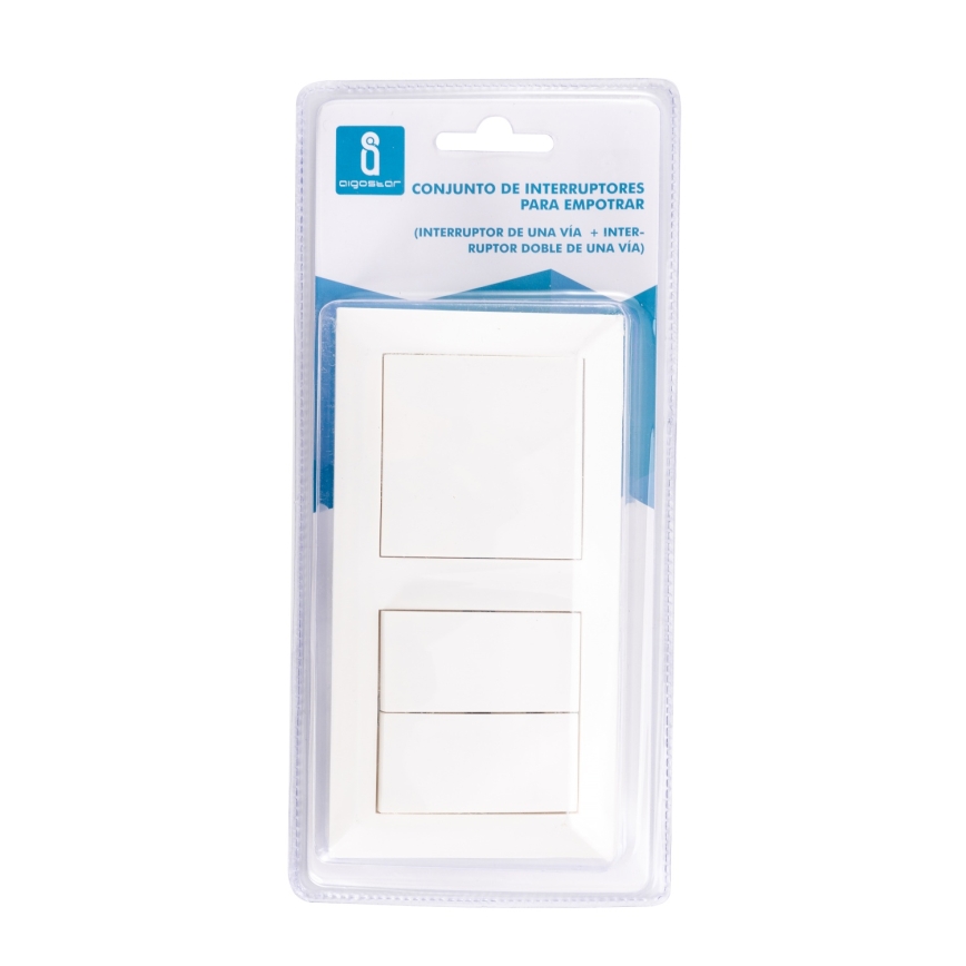 Aigostar - Interruptor duplo n.º 6+6 e interruptor simples n.º 1 com moldura, branco