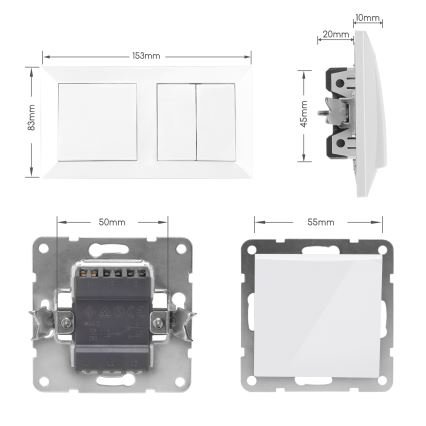 Aigostar - Interruptor duplo n.º 6+6 e interruptor simples n.º 1 com moldura, branco