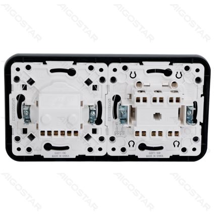 Aigostar - Interruptor duplo n.º 6+6 e tomada SCHUKO 230 V com moldura preta