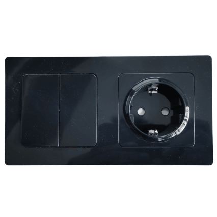 Aigostar - Interruptor duplo n.º 6 e tomada SCHUKO 230V com moldura preta