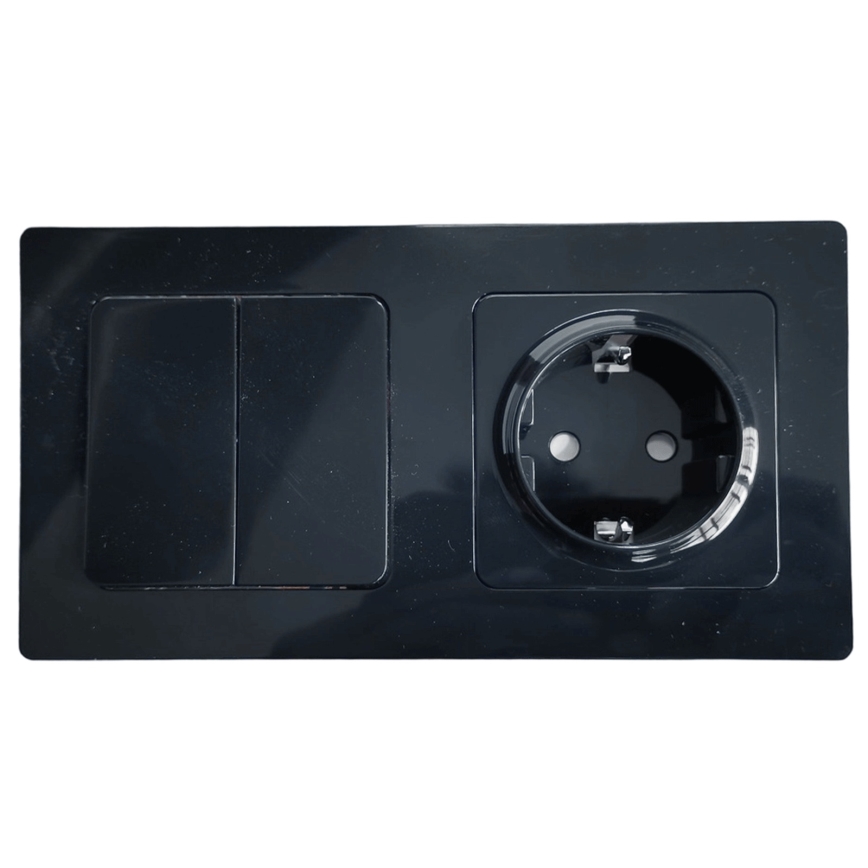 Aigostar - Interruptor duplo n.º 6 e tomada SCHUKO 230V com moldura preta