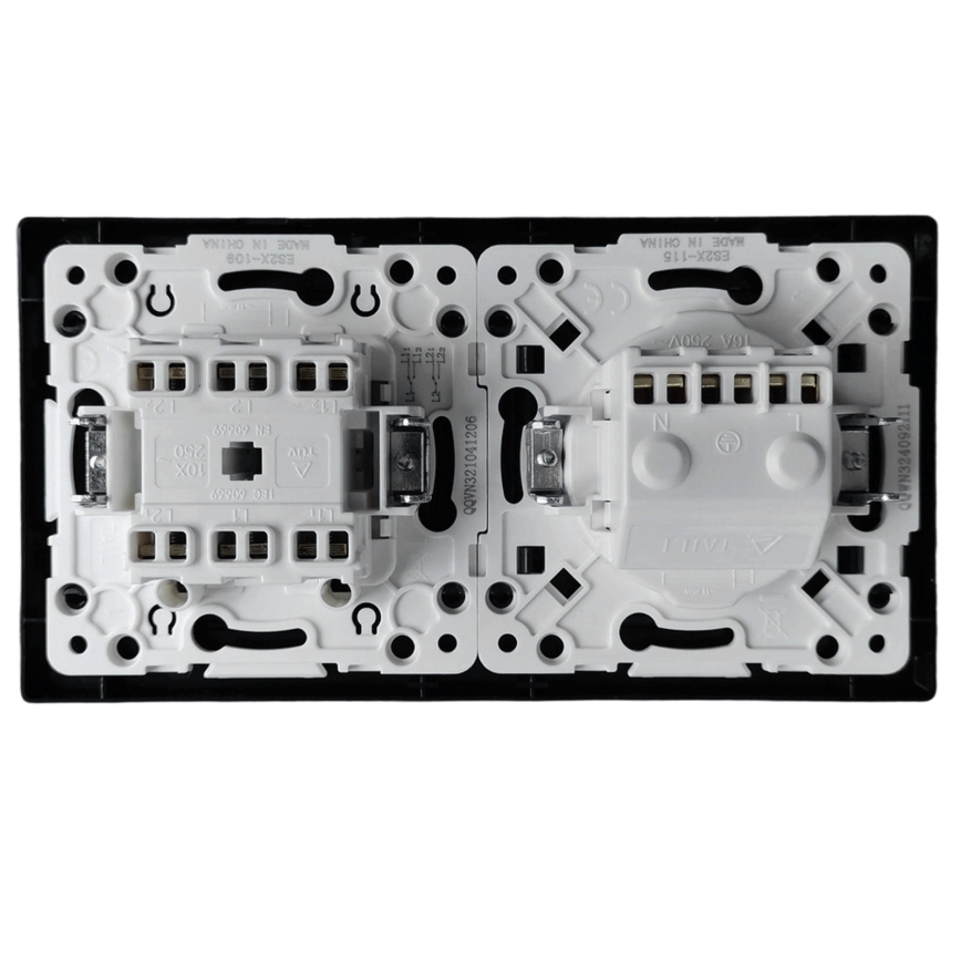 Aigostar - Interruptor duplo n.º 6 e tomada SCHUKO 230V com moldura preta
