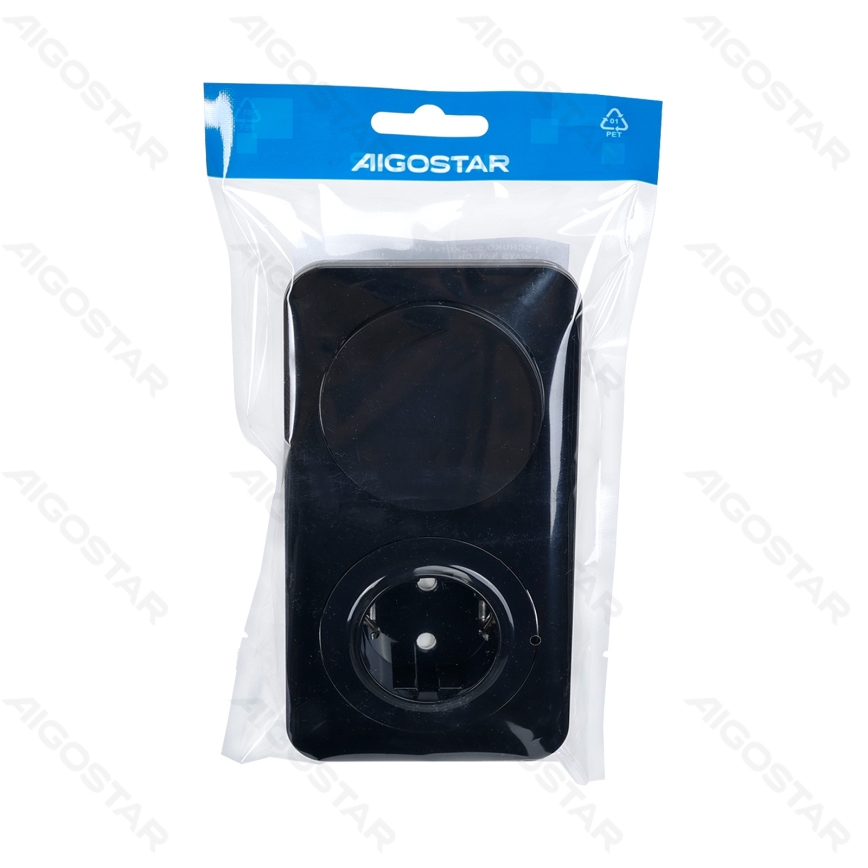 Aigostar - Interruptor simples n.º 5 e tomada SCHUKO 230V com moldura preta