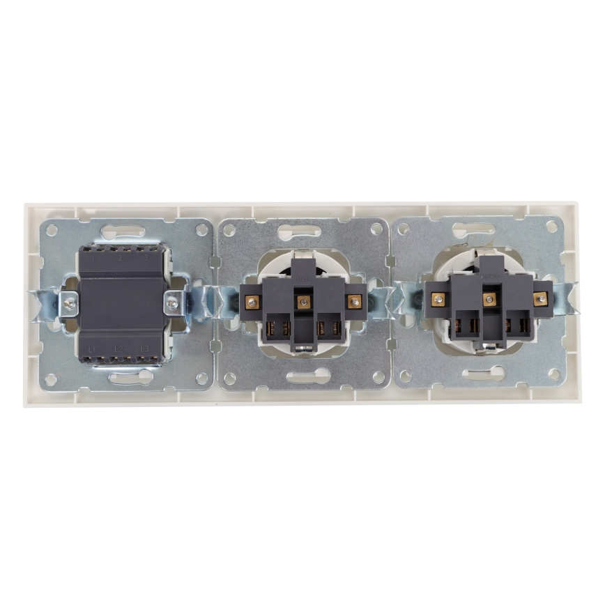 Aigostar - Interruptor triplo n.º 3 e 2x tomada SCHUKO 230V com moldura branca