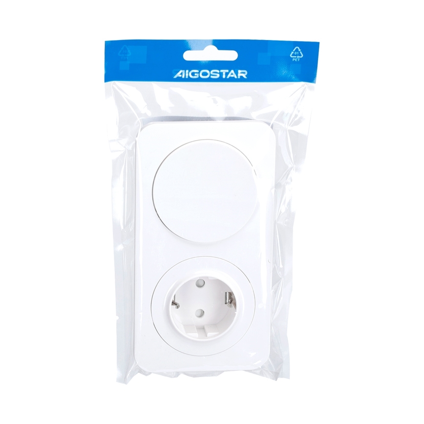 Aigostar - Interruptor unipolar n.º 1 e tomada SCHUKO 230V com moldura branca