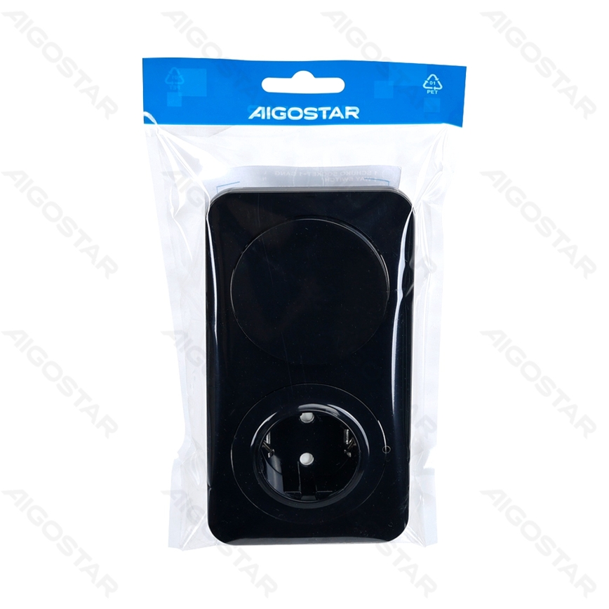 Aigostar - Interruptor unipolar n.º 1 e tomada SCHUKO 230V com moldura preta