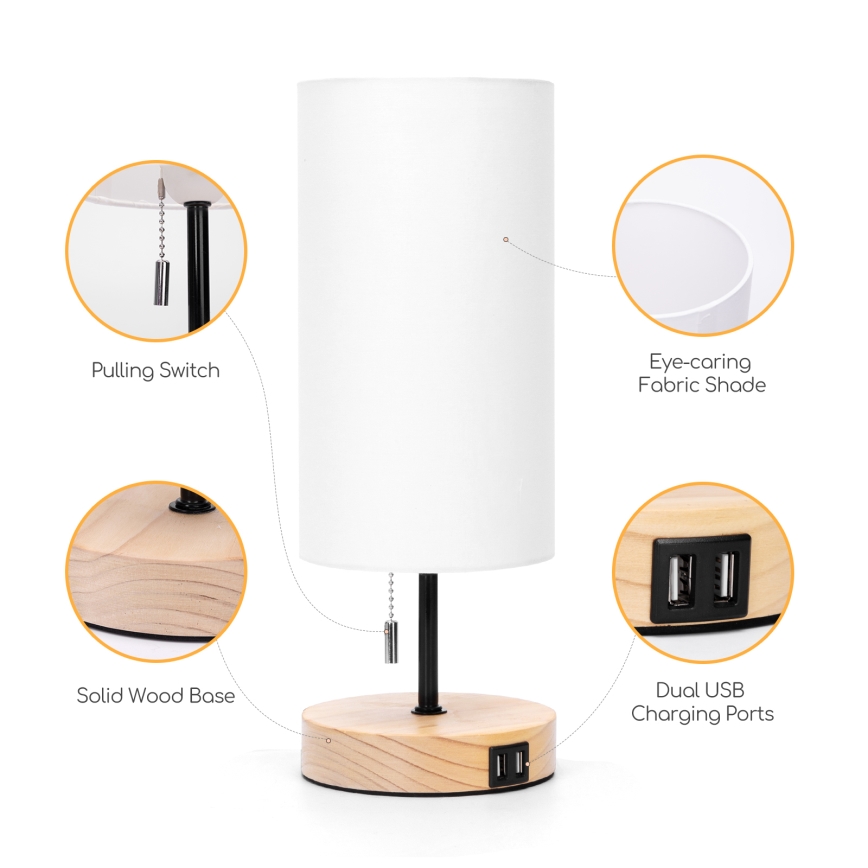 Aigostar - Lâmpada de mesa com porta USB 1xE27/40W/230V bege