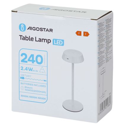 Aigostar - Lâmpada de mesa dimerizável AMBIENT LED/2,4W/5V 3000-6500K branca