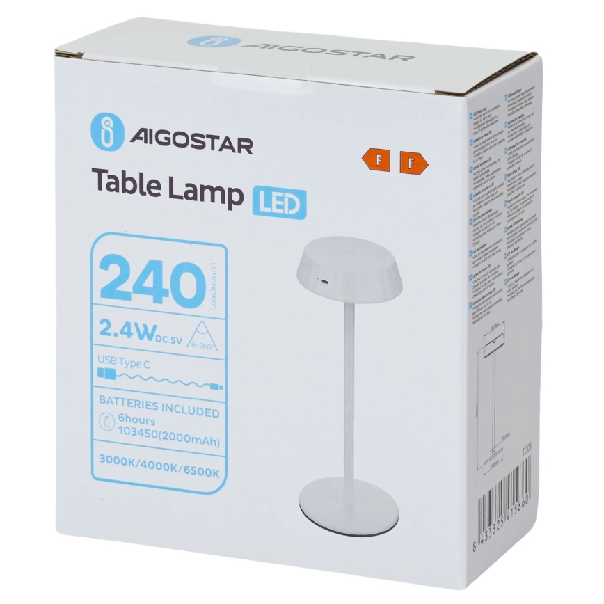 Aigostar - Lâmpada de mesa dimerizável AMBIENT LED/2,4W/5V 3000-6500K branca