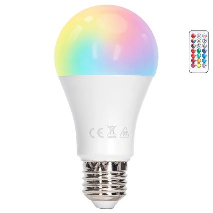 Aigostar - Lâmpada LED RGBW dimerizável E27/12W/230V 3000K + controlo remoto