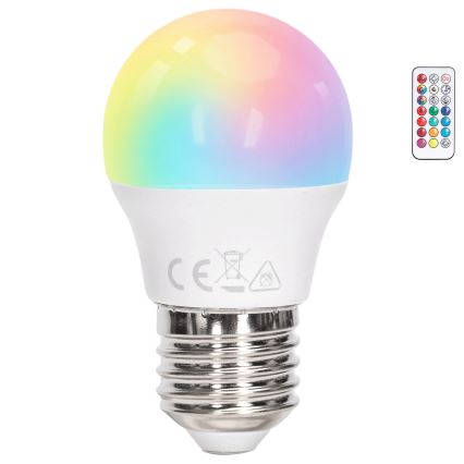Aigostar - Lâmpada LED RGBW regulável G45 E27/6W/230V 3000K + comando remoto