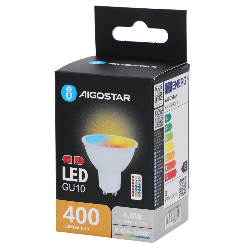 Aigostar - Lâmpada LED RGBW dimerizável GU10/4,8W/230V 3000K + controlo remoto