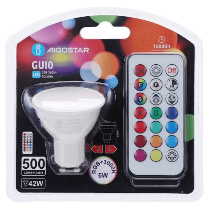 Aigostar - Lâmpada LED RGBW regulável GU10/6W/230V 3000K + comando remoto
