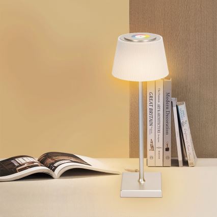 Aigostar - Lâmpada de mesa recarregável LED RGBW exterior regulável LED/4W/5V 3600mAh branco/cromado fosco IP54