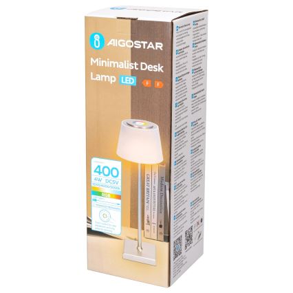 Aigostar - Lâmpada de mesa recarregável LED RGBW exterior regulável LED/4W/5V 3600mAh branco/cromado fosco IP54