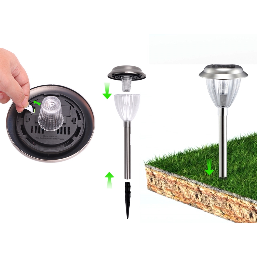 Aigostar - Lâmpada Solar LED LED/0,08W/2V 30,4 cm 200 mAh 6500K IP44 cromo fosco