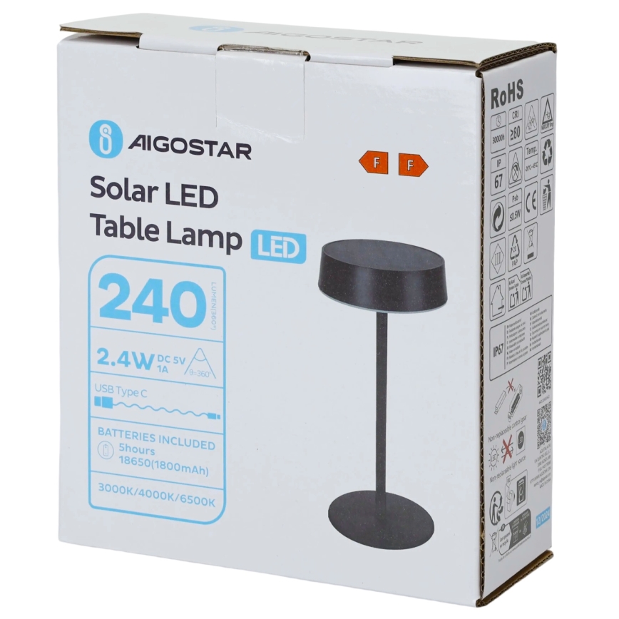 Aigostar - Lâmpada solar LED/2,4W/5V IP44 1800 mAh