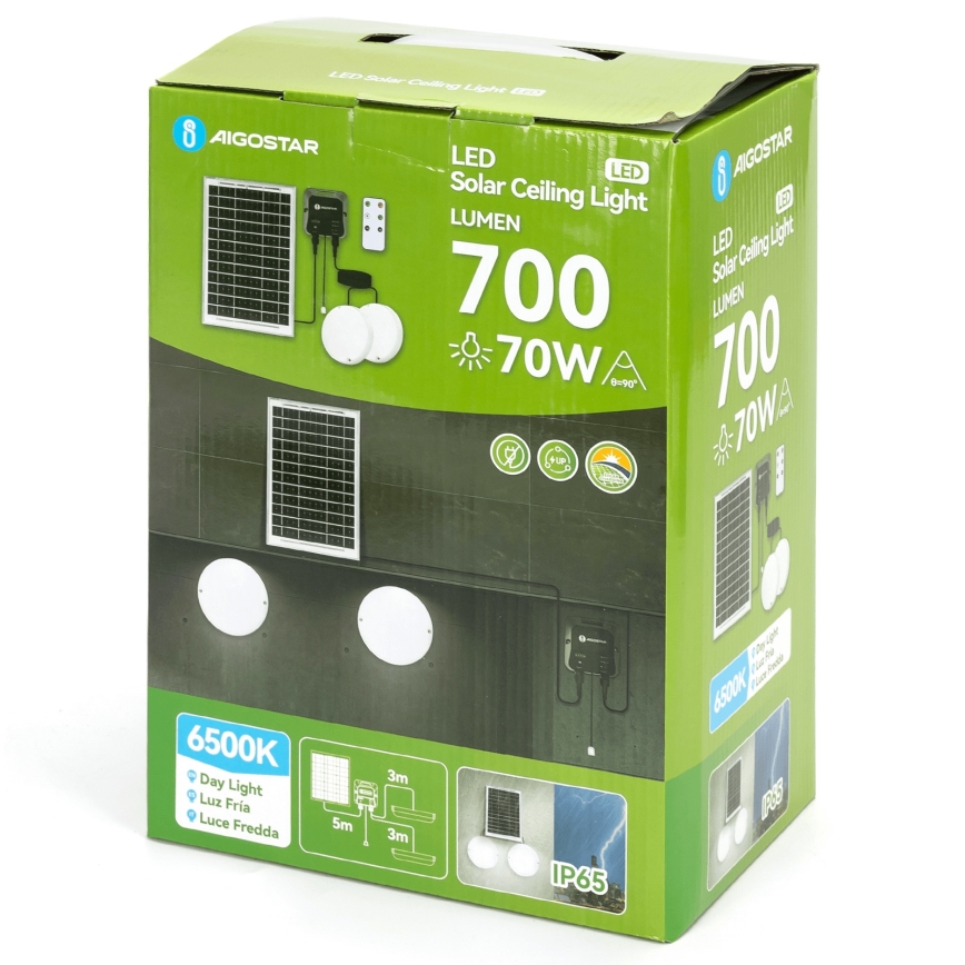 Aigostar - Luminária Solar LED 2xLED/35W/12V 6000 mAh 6500K diâmetro 16,8 cm + controlo remoto