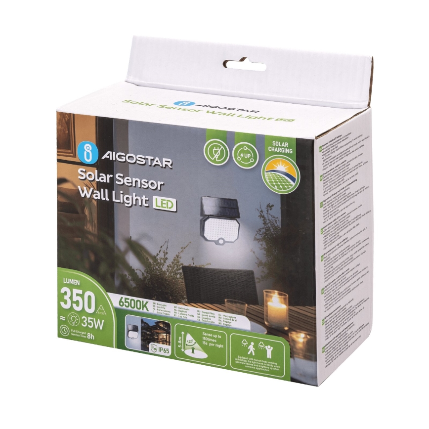 Aigostar - Luminária Solar LED com sensor de movimento LED/2,4W/3,7V 1800 mAh IP65