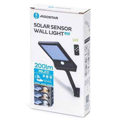 Aigostar - Lâmpada solar LED regulável com sensor LED/2,3W/5,5V IP65 1800 mAh + controlo remoto