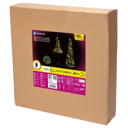 Aigostar - Árvore de Natal LED para exterior 100 LEDs 1,5m IP44 verde, luz branca quente