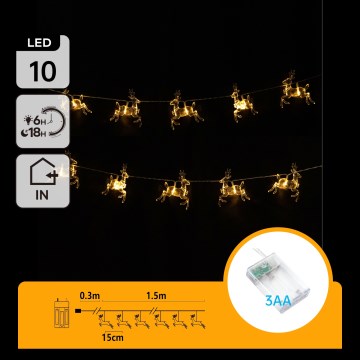 Aigostar - LED cadeia de luzes de Natal 10xLED/3xAA 1,5m branco quente com renas