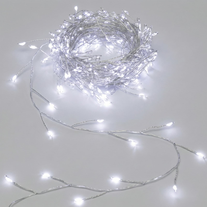 Aigostar - Cordão de luzes de Natal LED para exterior 100 LEDs/8 funções 3xAA 3,3 m IP44 branco frio