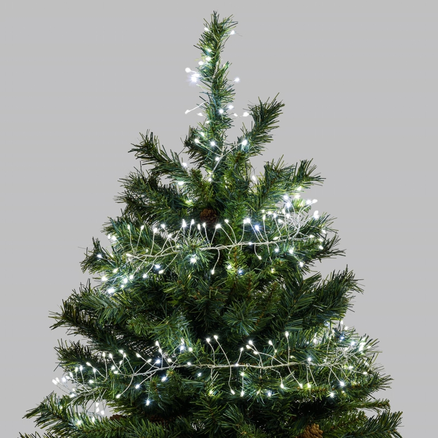 Aigostar - Cordão de luzes de Natal LED para exterior 100 LEDs/8 funções 3xAA 3,3 m IP44 branco frio