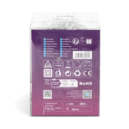 Aigostar - LED Cadeia de luzes de Natal para exterior 200xLED/8 funções 23 m IP44 branco frio
