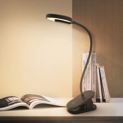 Aigostar - LED Candeeiro de mesa recarregável com regulação com clipe LED/3W/5V 1800mAh preto