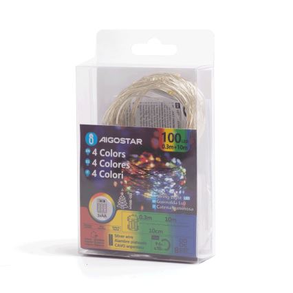 Aigostar - Cordão de luzes de Natal LED para exterior 100xLED/8 funções/3xAA10,3m IP44 multicolorido