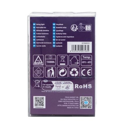 Aigostar - Guirlanda LED de Natal para exterior 100xLED/8 funções/3xAA 10,3m IP44 branca fria