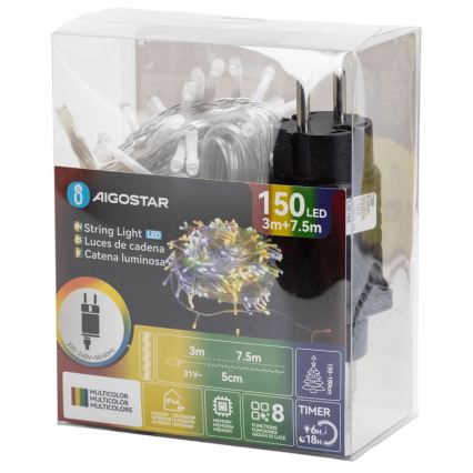Aigostar - LED Cordão de Luzes de Natal para Exterior 150 LEDs/8 funções 10,3 m IP44 multicolorido