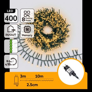Aigostar - LED Cordão de luzes de Natal para exterior 400xLED/8 funções 13m IP44 branco quente