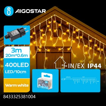 Aigostar - LED Cordão de luzes de Natal para exterior 400xLED/8 funções 23x0,6m IP44 branco quente