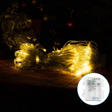 Aigostar - LED cordão de Natal para exterior 100xLED/8 funções 3xAA 8x0,6m IP44 branco quente