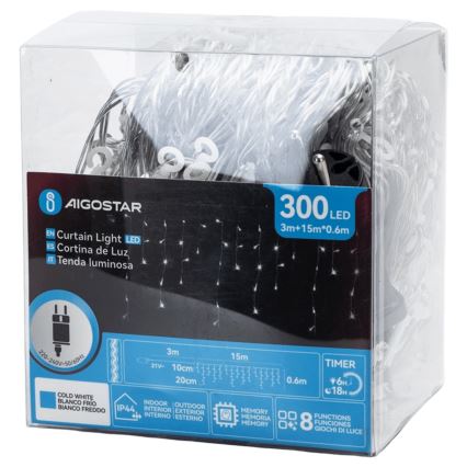 Aigostar - LED Guirlanda decorativa para exterior 300xLED/6W/230V 15x0,6m IP44 branco frio