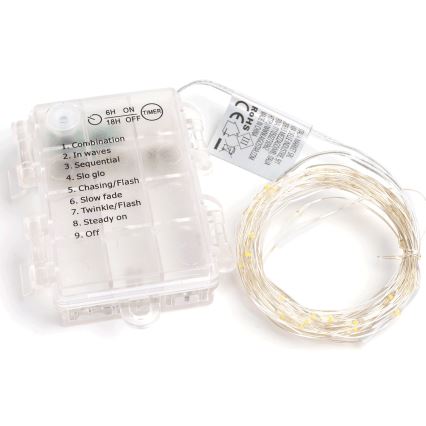 Aigostar - LED Cordão para exterior 100 LEDs/8 funções 3x pilhas AA 10,3 m IP44 branco quente