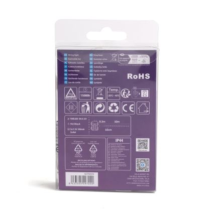 Aigostar - LED Cordão para exterior 100 LEDs/8 funções 3x pilhas AA 10,3 m IP44 branco quente