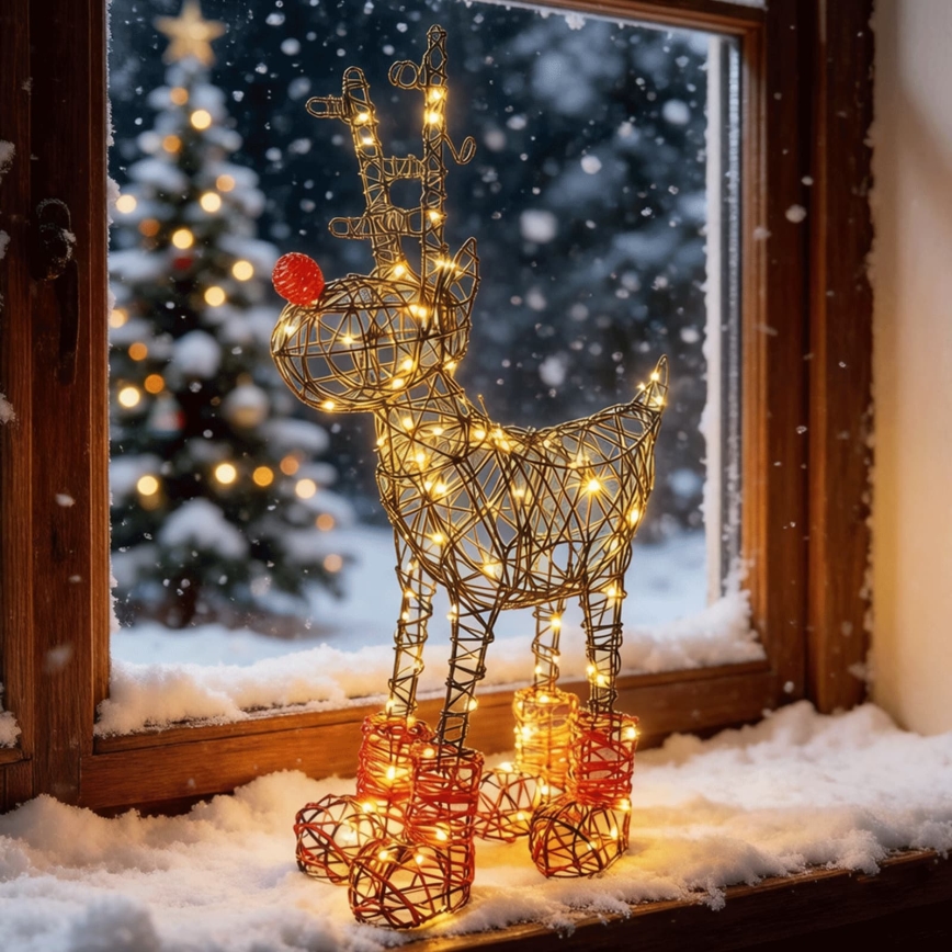 Aigostar - LED Decoração de Natal para exterior 140xLED/8 funções 0,6m IP44 branco quente rena