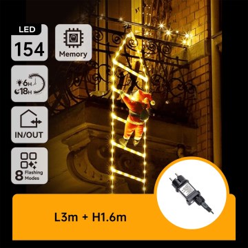 Aigostar - LED Decoração de Natal para exterior 154xLED/8 funções 1,6 m IP44 branco quente