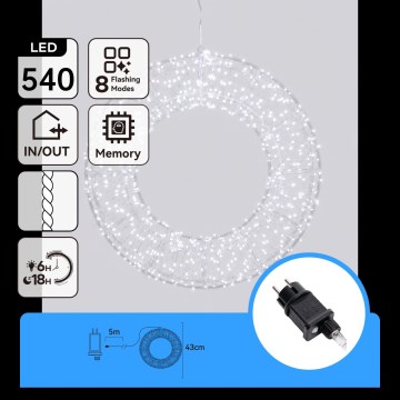 Aigostar - LED Decoração de Natal para exterior 540xLED/6W/230V IP44 branco frio anel 45 cm