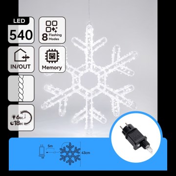Aigostar - LED Decoração de Natal para exterior 540xLED/6W/230V IP44 branco frio floco de neve 45cm