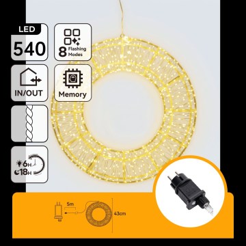 Aigostar - LED Decoração de Natal para exterior 540xLED/6W/230V IP44 branco quente círculo de 45 cm