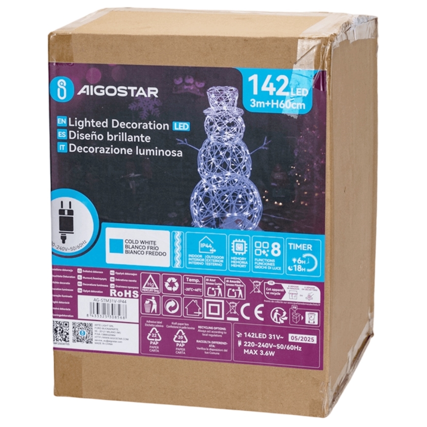 Aigostar - Decoração de Natal LED para exterior LED/3,6W/31/230V 6500K 60 cm IP44 boneco de neve