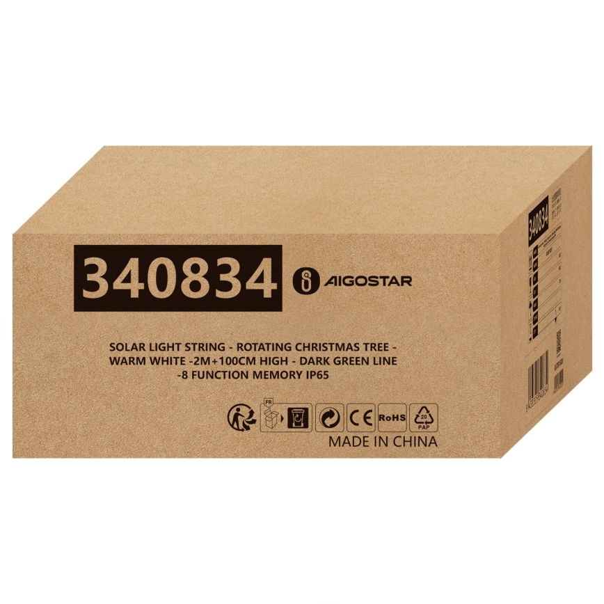 Aigostar - LED Decoração de Natal solar LED/0,59W/3,7V 100 cm IP65 130 mAh branco quente