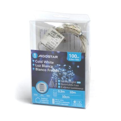 Aigostar - LED  guirlanda 100xLED/3xAA 10,3m branco frio